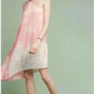 Anthropologie Maeve Avalonne Silk Dress One Shoulder Pink Asymmetrical size 00P